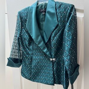 Elegant Teal Patterned Women's Jacket